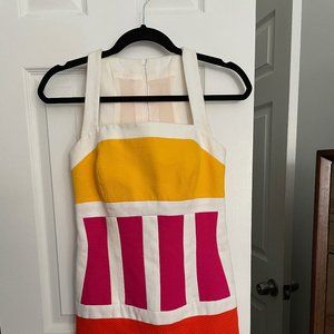 Linda Siegel pink yellow orange color block dress, vintage, size 4